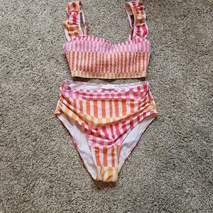 Pink Lily Vibrant Striped Bikini Set